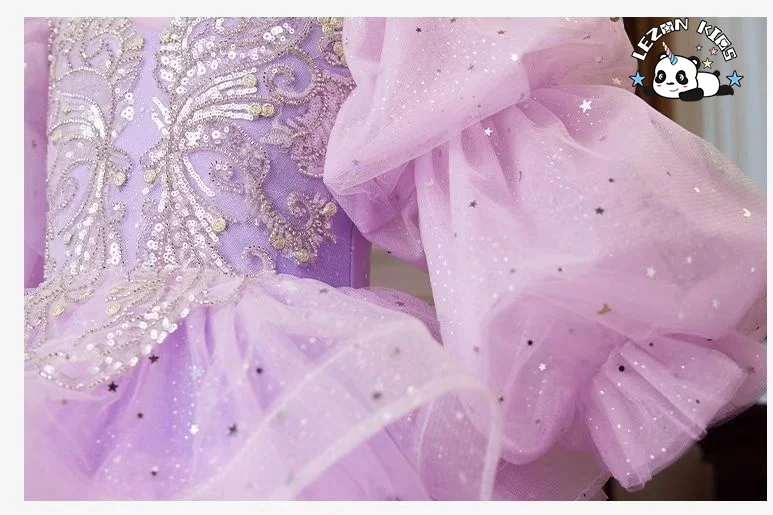 LEZONKIDS - Customizable Wedding Sequin Fairy Frock Puffy Luxury Fancy Birthday Tulle Princess Ball Gown Flower Girls' Dresses for Kids